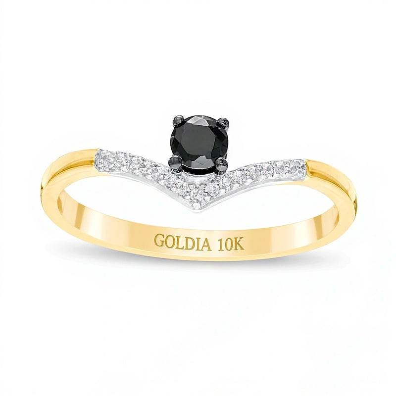 0.2 CT. TW Enhanced Black and White Diamond Chevron Promise Ring in 10K Gold