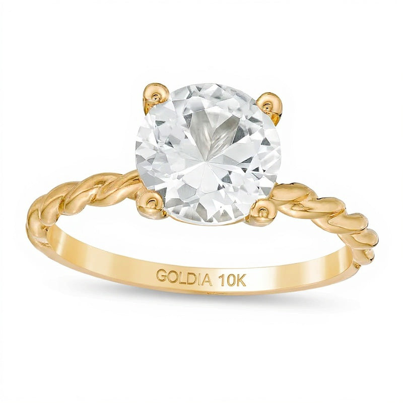 8.0mm Lab-Created White Sapphire Solitaire Rope Shank Ring in 10K Gold