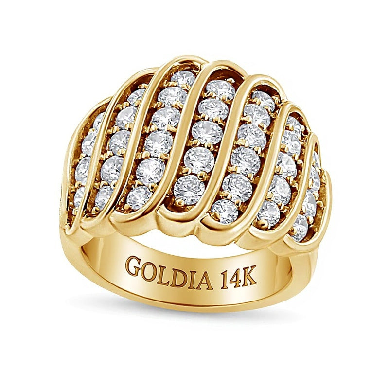 2.0 CT. TW Diamond Multi-Row Waterfall Ring in Sterling Silver with 14K Gold Plate
