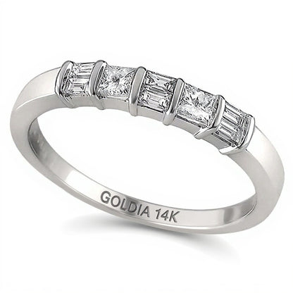 0.33 CT. TW Baguette and Princess-Cut Diamond Alternating Band in 14K White Gold