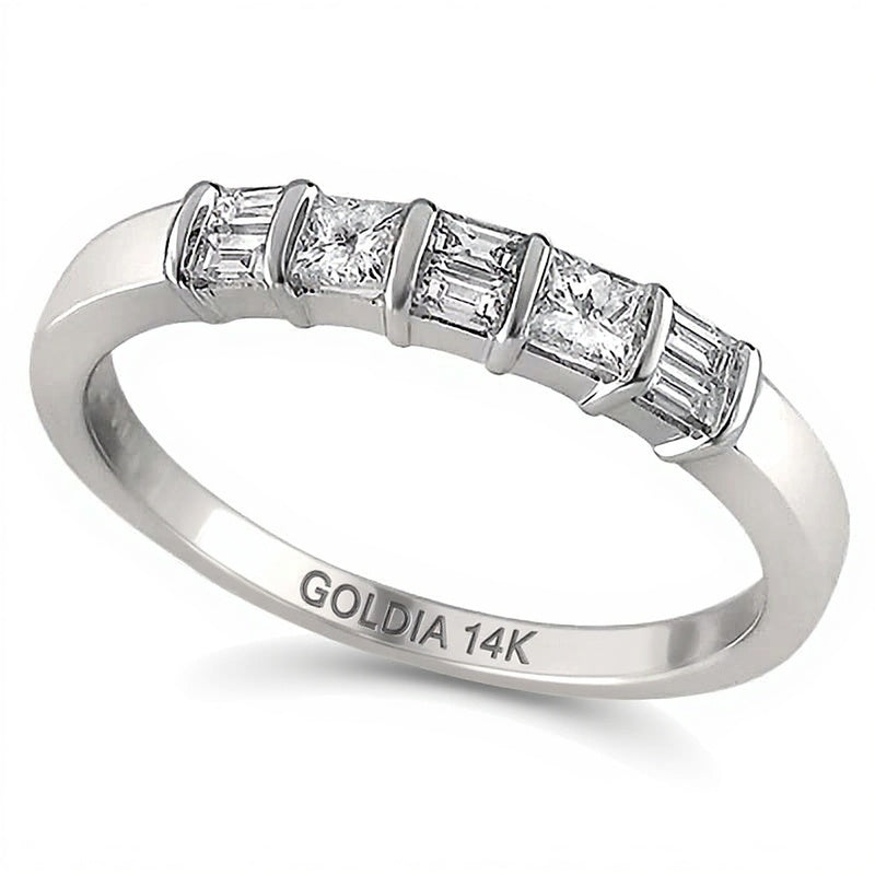 0.33 CT. TW Baguette and Princess-Cut Diamond Alternating Band in 14K White Gold