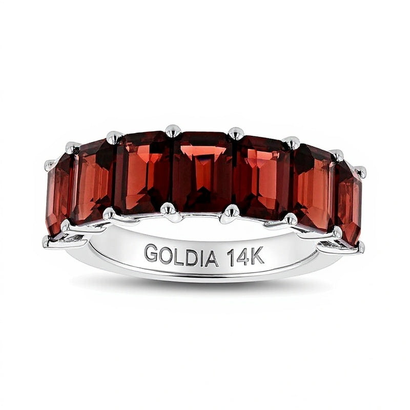 Emerald-Cut Garnet Seven Stone Anniversary Band in 14K White Gold