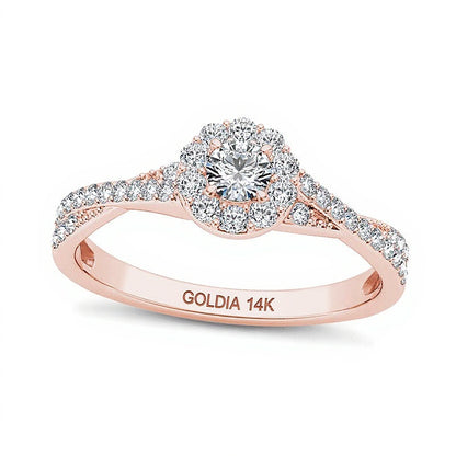 0.5 CT. TW Diamond Frame Twist Shank Engagement Ring in 14K Rose Gold
