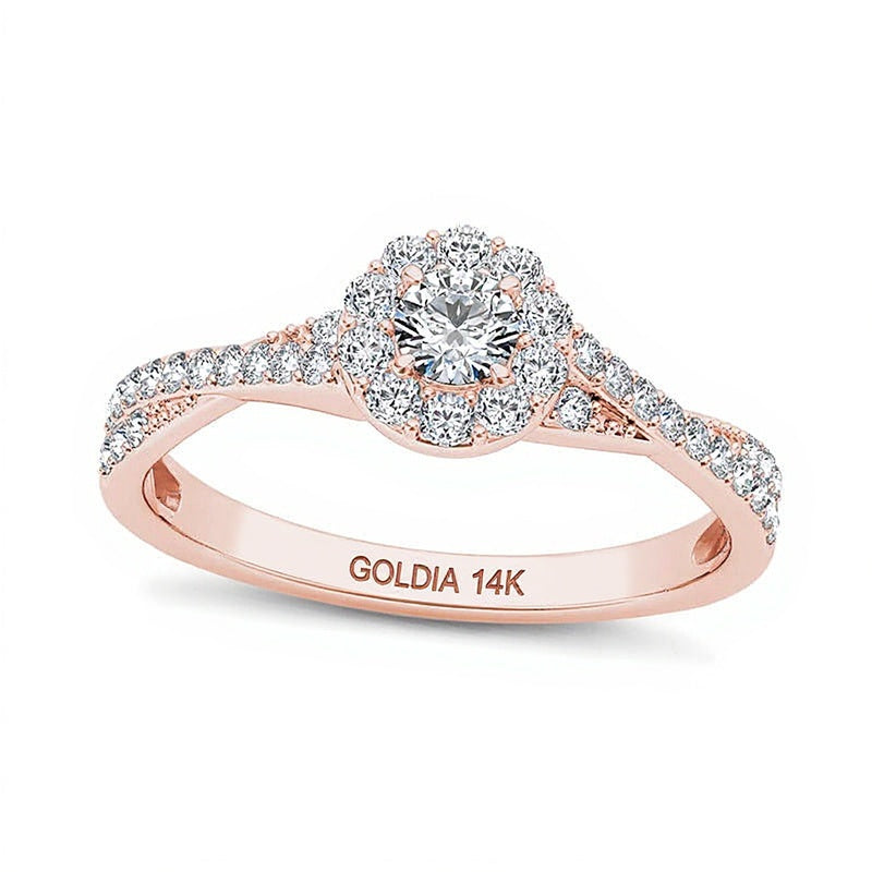 0.5 CT. TW Diamond Frame Twist Shank Engagement Ring in 14K Rose Gold