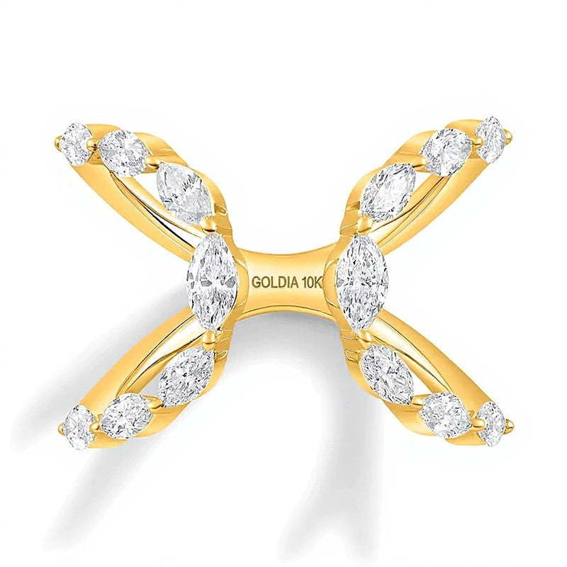 1.0 CT. TW Marquise Diamond Double Loop Open Ring in 10K Gold