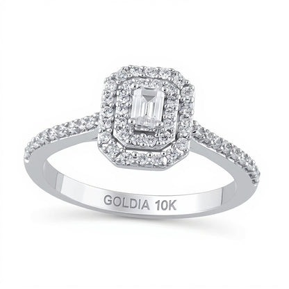 0.5 CT. TW Emerald-Cut Diamond Double Octagonal Frame Engagement Ring in 10K White Gold