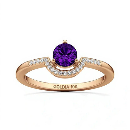 5.0mm Amethyst and 0.05 CT. TW Diamond Contour Ring in 10K Rose Gold