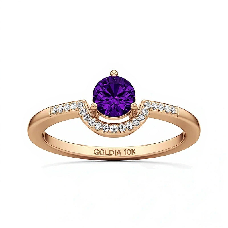 5.0mm Amethyst and 0.05 CT. TW Diamond Contour Ring in 10K Rose Gold
