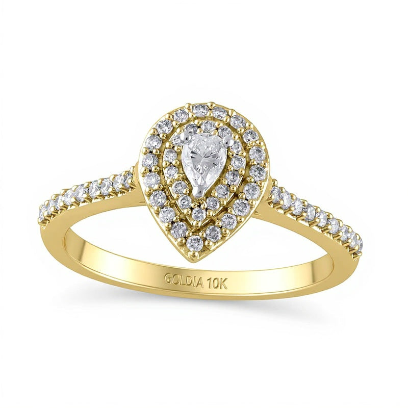 0.5 CT. TW Pear-Shaped Diamond Double Frame Engagement Ring in 10K Gold