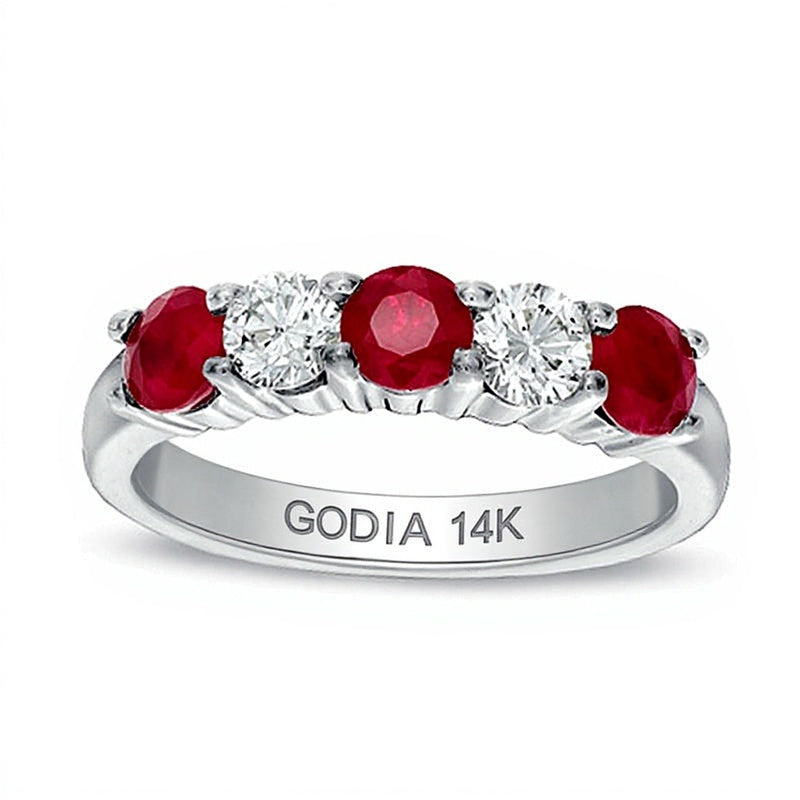 Ruby and 0.33 CT. TW Diamond Five Stone Band in 14K White Gold
