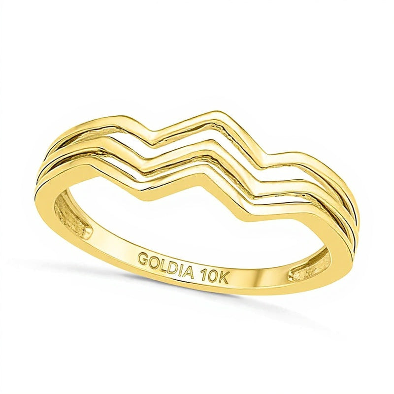 Three Row Chevron Ring in 10K Gold