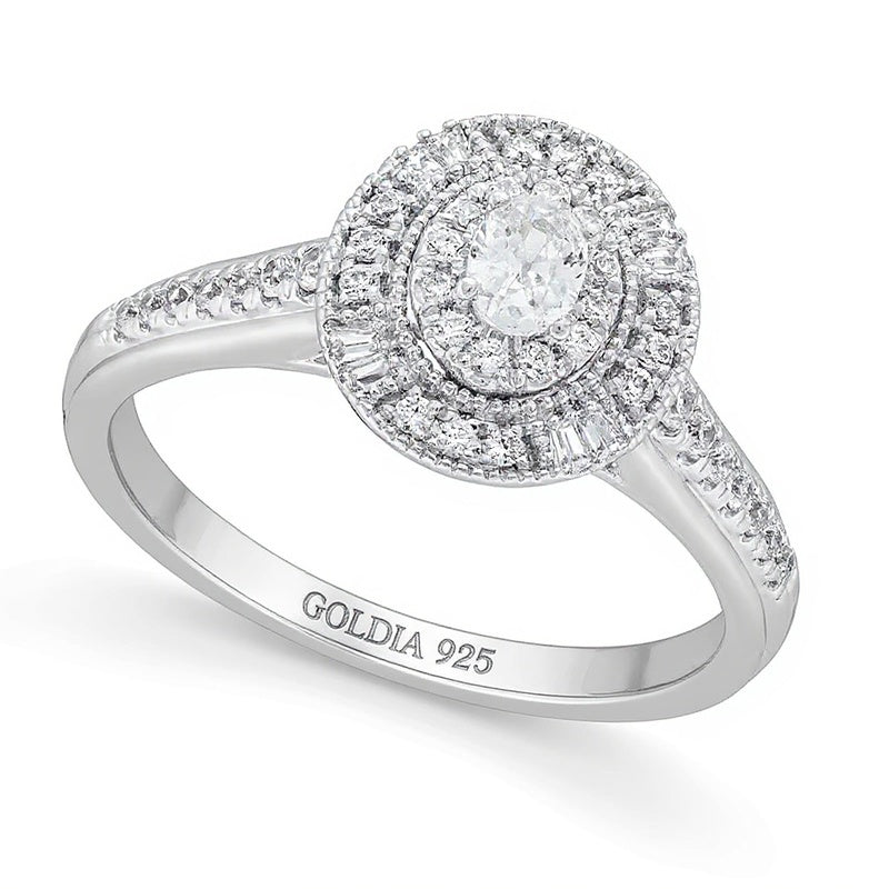 0.38 CT. TW Oval Diamond Double Frame Vintage-Style Engagement Ring in Sterling Silver