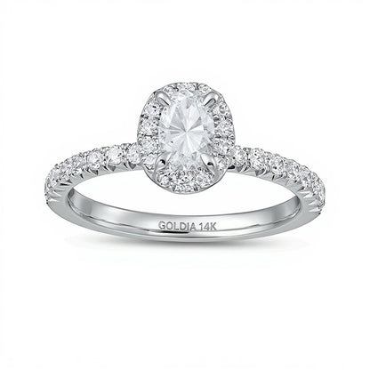 1.0 CT. TW Oval Diamond Frame Engagement Ring in 14K White Gold (I/I2)