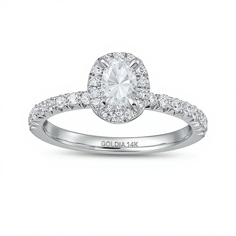 1.0 CT. TW Oval Diamond Frame Engagement Ring in 14K White Gold (I/I2)
