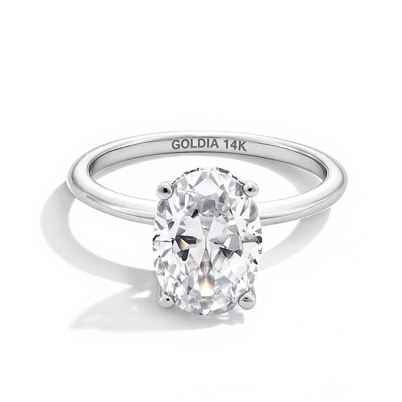 2.75 CT. TW Oval Lab-Grown Diamond Solitaire Hidden Halo Engagement Ring in 14K White Gold (F/VS2)