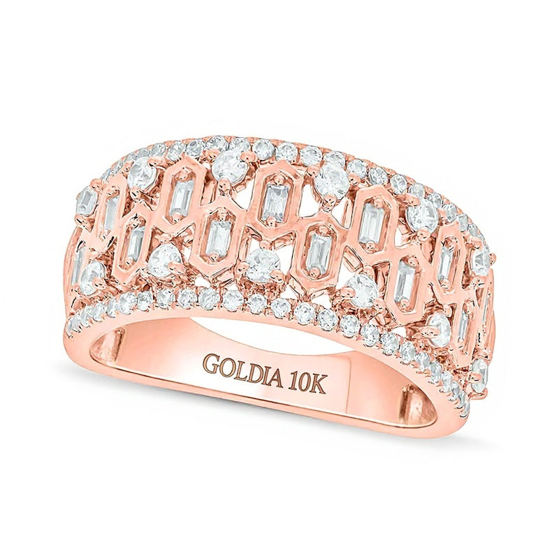 0.75 CT. TW Diamond Edge Hexagon Pattern Band in 10K Rose Gold