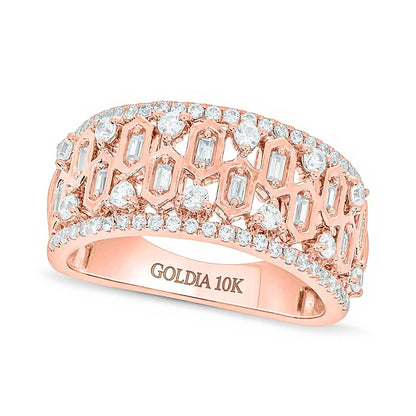 0.75 CT. TW Diamond Edge Hexagon Pattern Band in 10K Rose Gold