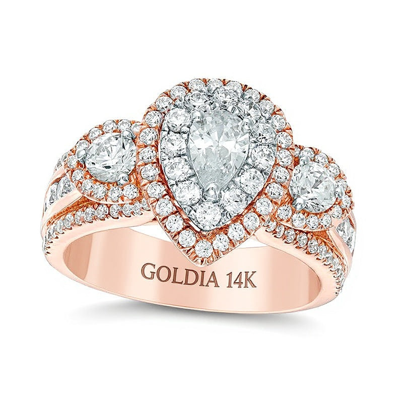 2.0 CT. TW Pear-Shaped Diamond Past Present FutureÂ® Double Frame Engagement Ring in 14K Rose Gold