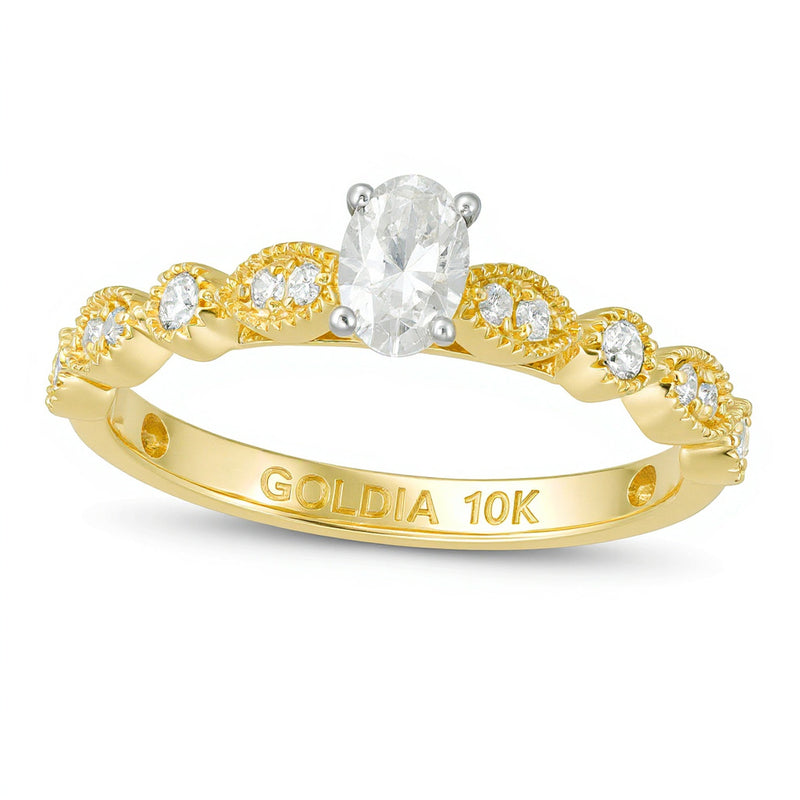 0.5 CT. TW Oval Diamond with Marquise Shapes Vintage-Style Engagement Ring in 10K Gold