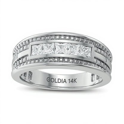 1.0 CT. TW Square-Cut Diamond Five Stone Wedding Band in 14K White Gold with Black Rhodium