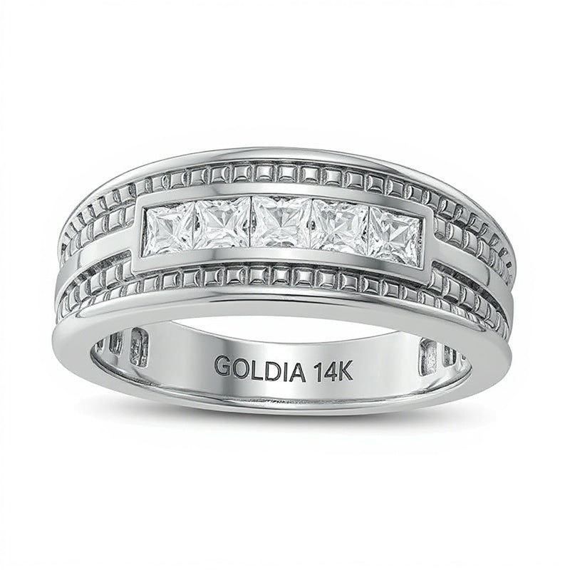 1.0 CT. TW Square-Cut Diamond Five Stone Wedding Band in 14K White Gold with Black Rhodium