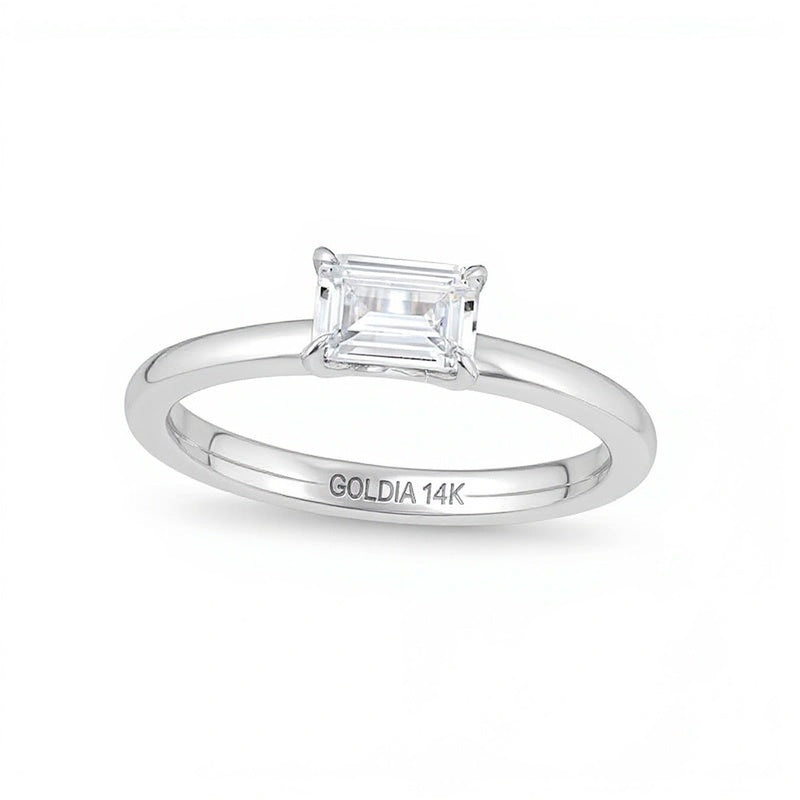 0.5 CT. Emerald-Cut Diamond Sideways Solitaire Ring in 14K White Gold (I/I2)