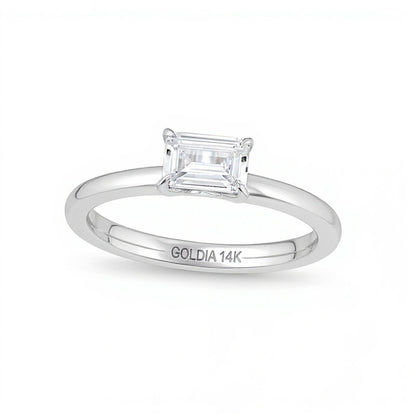 0.5 CT. Emerald-Cut Diamond Sideways Solitaire Ring in 14K White Gold (I/I2)