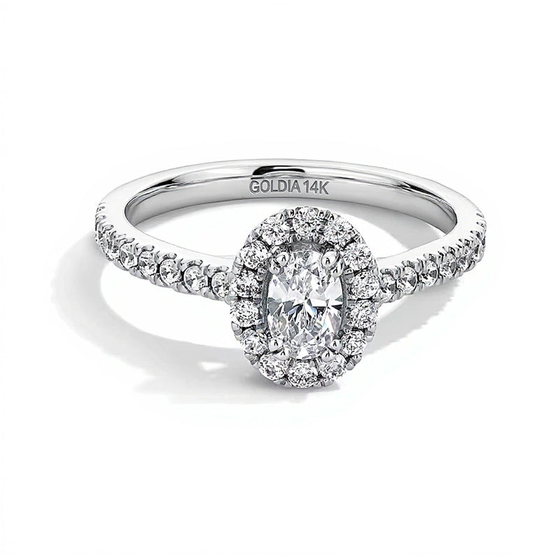 1.0 CT. TW Oval Lab-Grown Diamond Frame Engagement Ring in 14K White Gold (F/SI2)