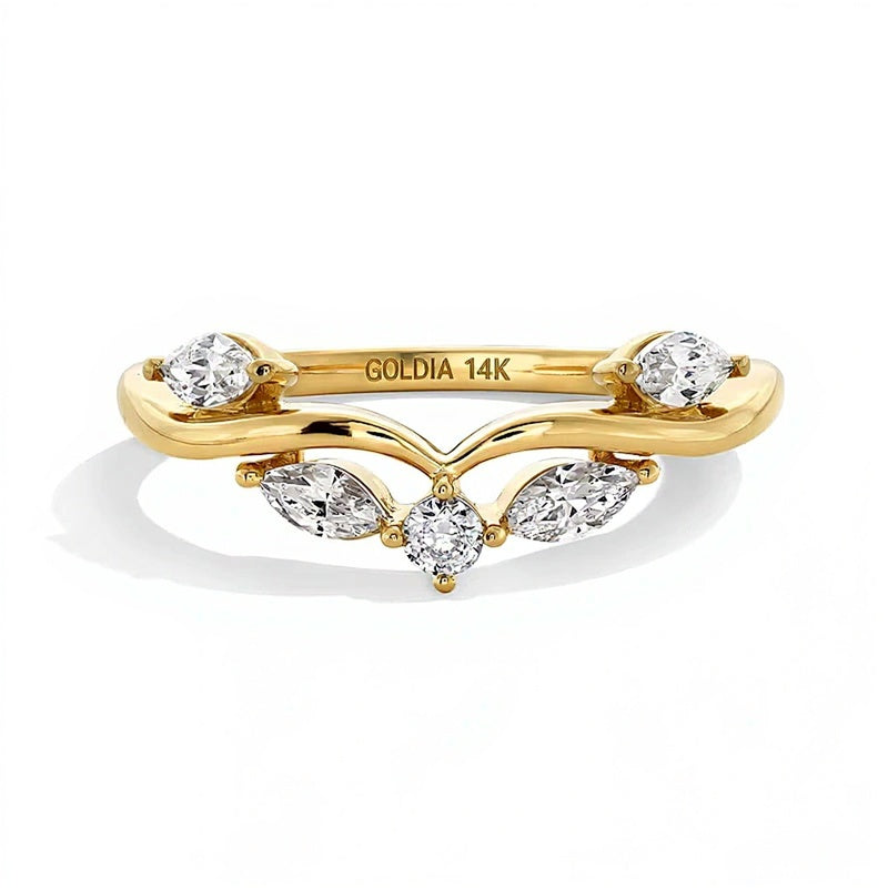 0.38 CT. TW Marquise and Round Lab-Grown Diamond Leaf Vine Contour Band in 14K Gold (F/VS2)