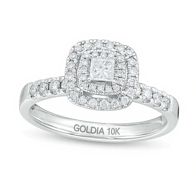 0.5 CT. TW Princess-Cut Diamond Double Frame Engagement Ring in 10K White Gold
