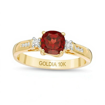 6.0mm Cushion-Cut Garnet and 0.13 CT. TW Diamond Ring in 10K Gold