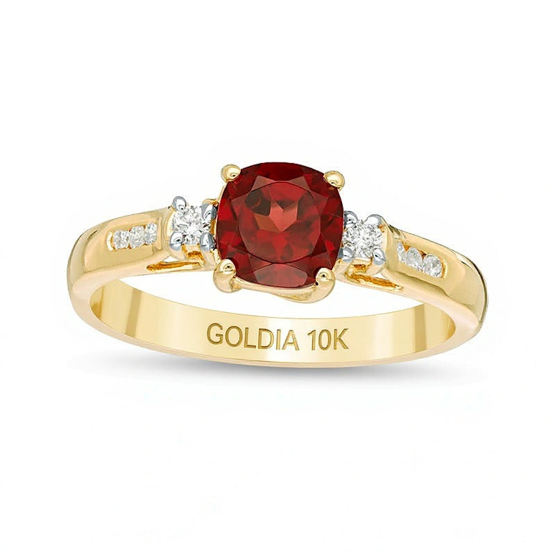 6.0mm Cushion-Cut Garnet and 0.13 CT. TW Diamond Ring in 10K Gold