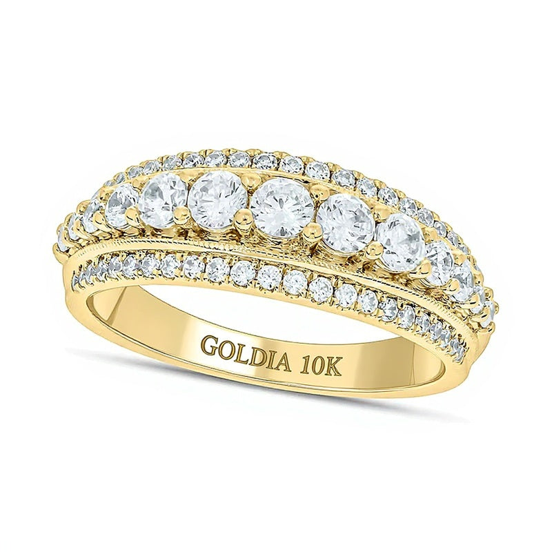 1.0 CT. TW Diamond Edge Graduating Center Row Band in 10K Gold