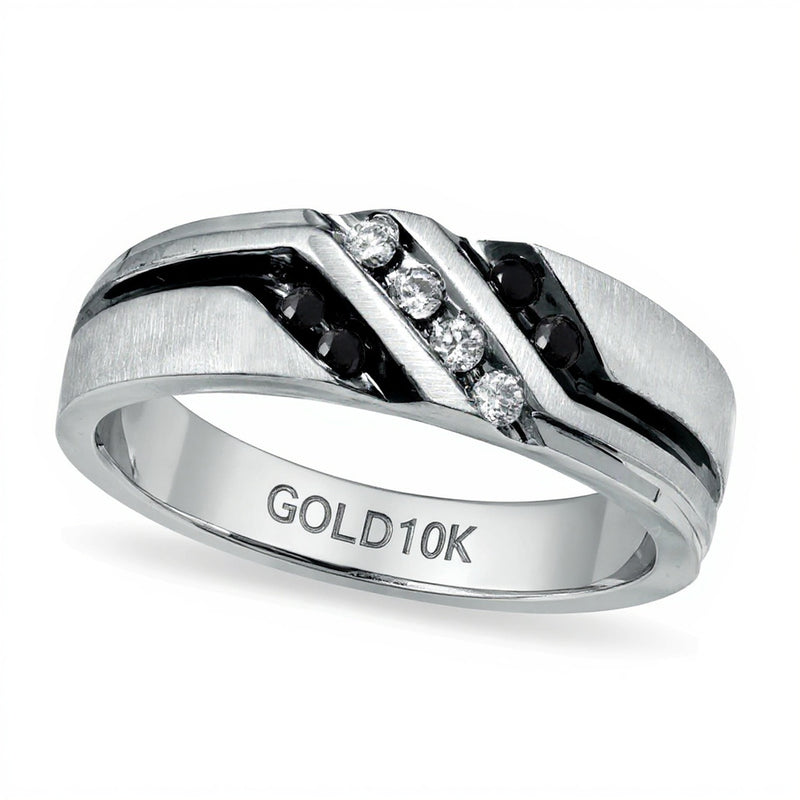 0.2 CT. TW Black and White Diamond Slant Wedding Band in 10K White Gold