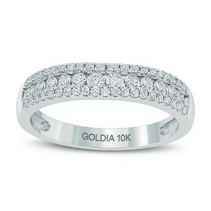 0.5 CT. TW Diamond Triple Row Contour Wedding Band in 10K White Gold