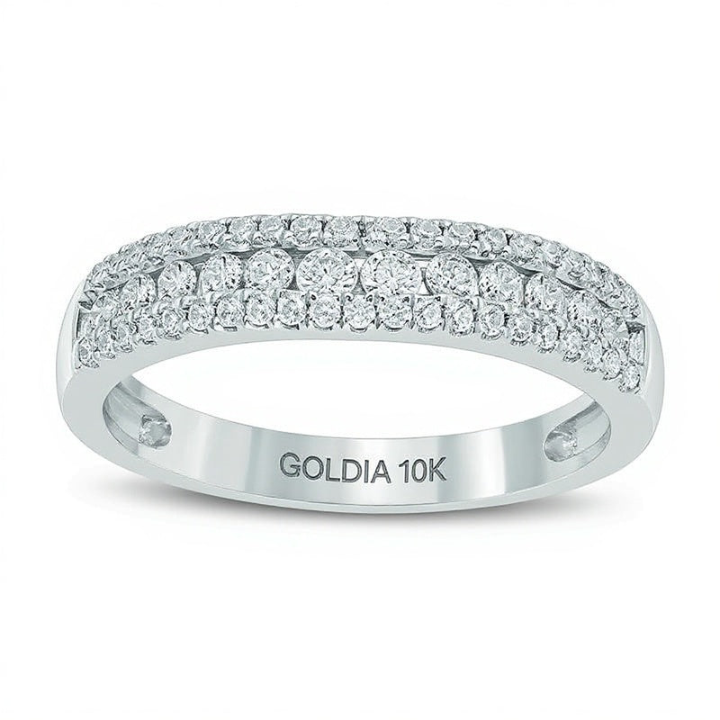 0.5 CT. TW Diamond Triple Row Contour Wedding Band in 10K White Gold