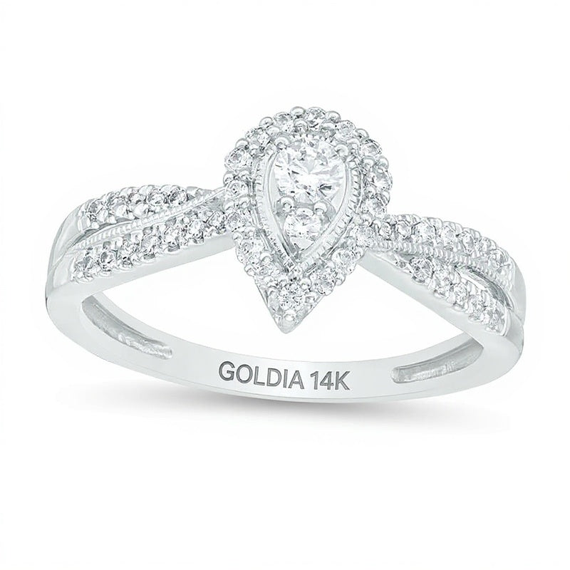 0.33 CT. TW Diamond Pear-Shaped Frame Vintage-Style Engagement Ring in 14K White Gold