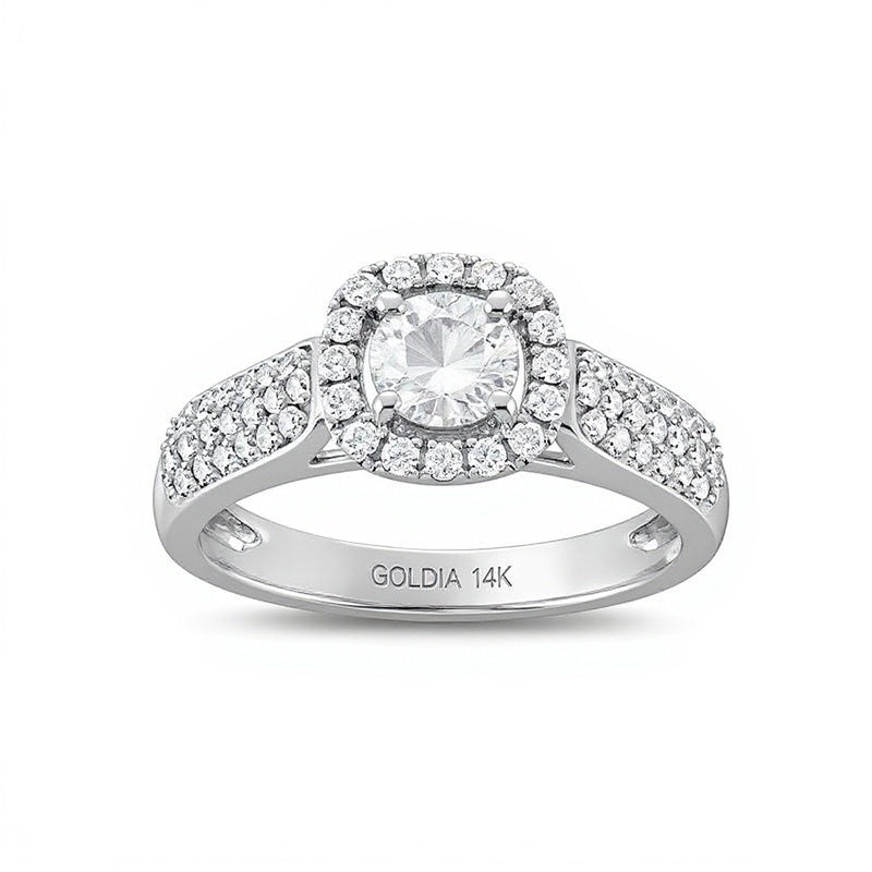 1.0 CT. TW Diamond Cushion-Shaped Frame Triple Row Engagement Ring in 14K White Gold (I/I1)