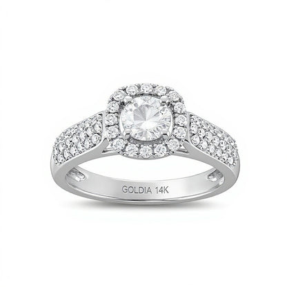 1.0 CT. TW Diamond Cushion-Shaped Frame Triple Row Engagement Ring in 14K White Gold (I/I1)