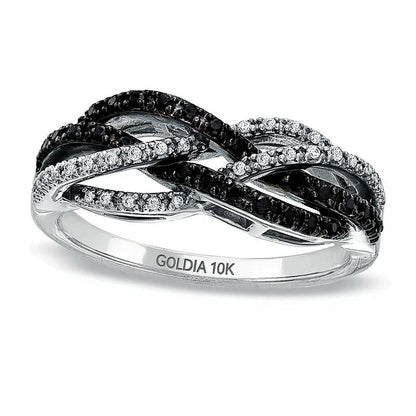 0.25 CT. TW Black and White Diamond Braided Twist Ring in 10K White Gold