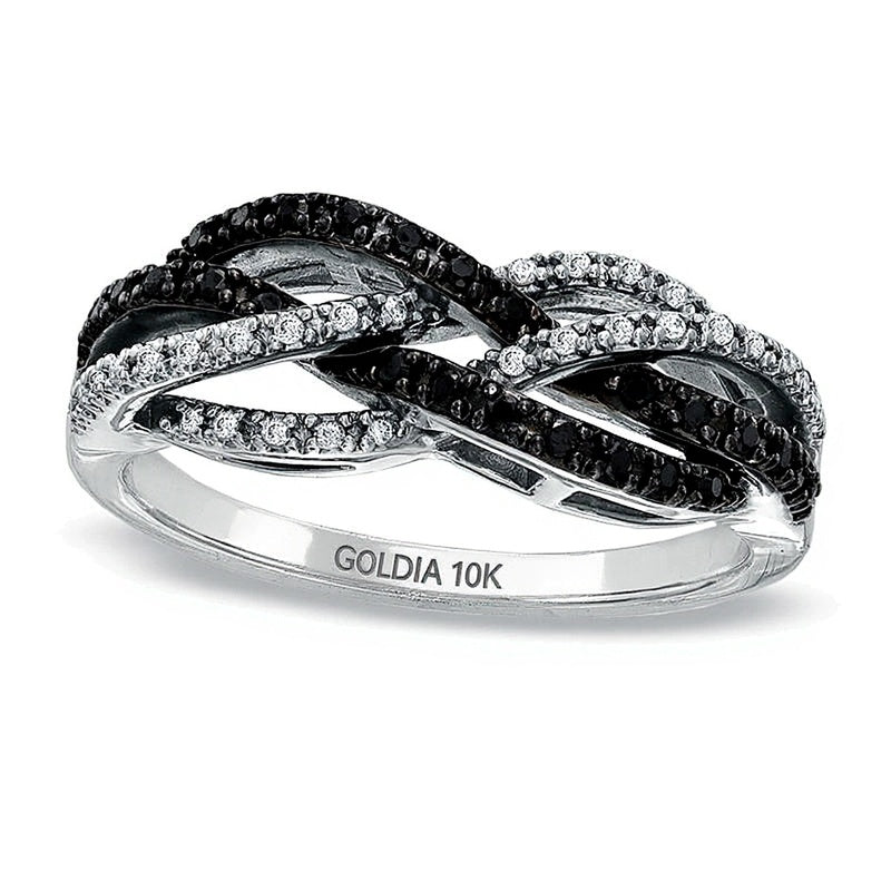 0.25 CT. TW Black and White Diamond Braided Twist Ring in 10K White Gold