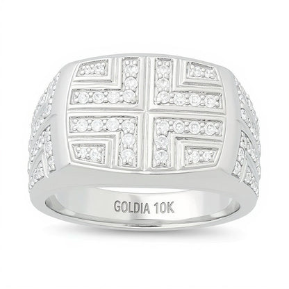 0.88 CT. TW Diamond Bold Cross Signet Ring in 10K White Gold