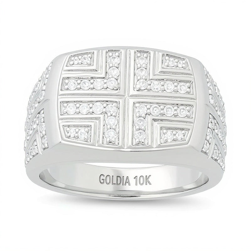 0.88 CT. TW Diamond Bold Cross Signet Ring in 10K White Gold