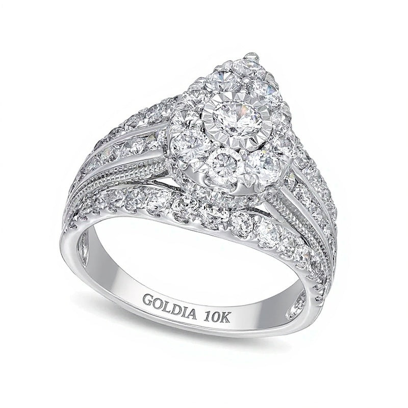 2.0 CT. TW Pear Multi-Diamond Vintage-Style Multi-Row Shank Engagement Ring in 10K White Gold