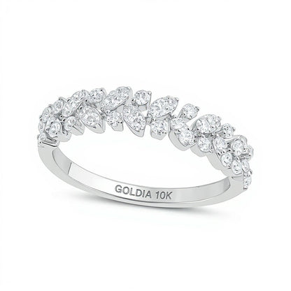 0.5 CT. TW Diamond Leafy Vine Anniversary Ring in 10K White Gold