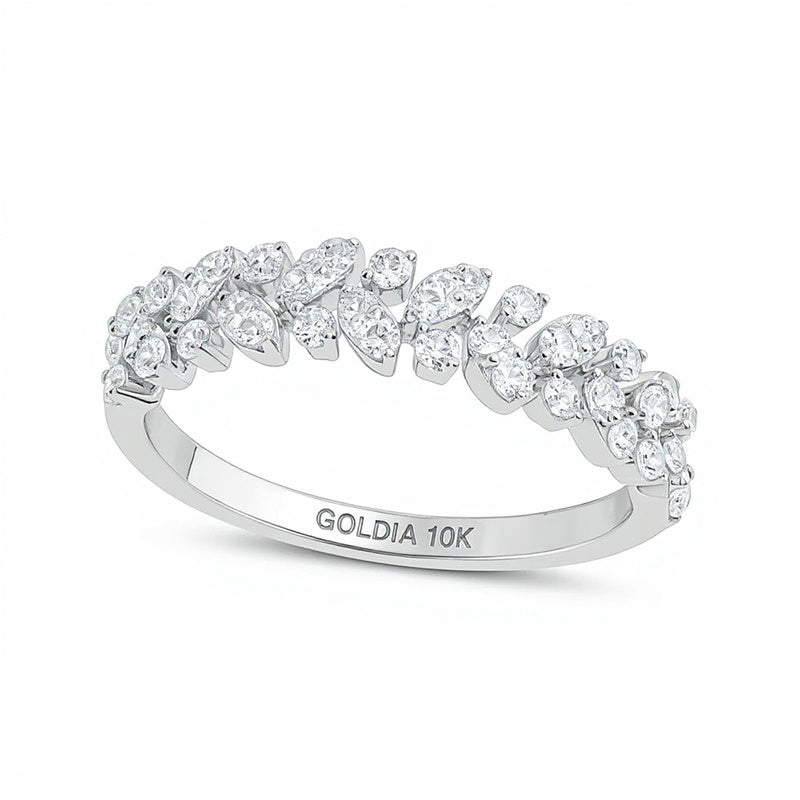 0.5 CT. TW Diamond Leafy Vine Anniversary Ring in 10K White Gold