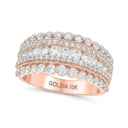 1.5 CT. TW Diamond Scallop Multi-Row Vintage-Style Band in 10K Rose Gold