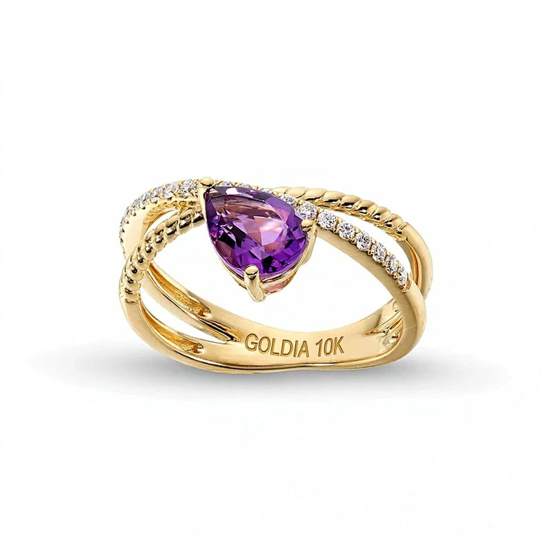 Pear-Shaped Amethyst and 0.2 CT. TW Diamond Orbit Ring in 10K Gold