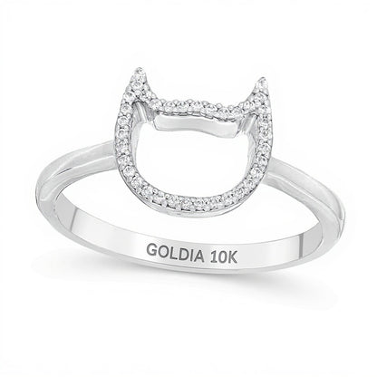 0.1 CT. TW Diamond Frame Cat Outline Ring in 10K White Gold