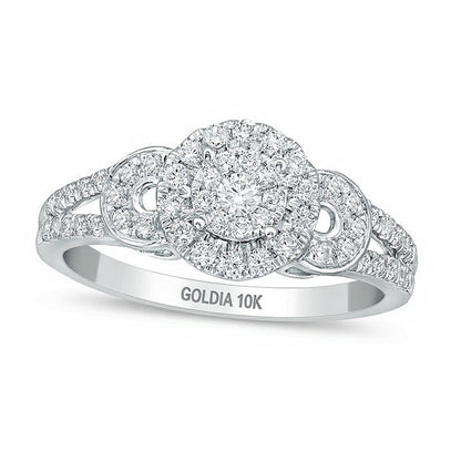 0.5 CT. TW Diamond Double Frame Split-Shank Engagement Ring in 10K White Gold